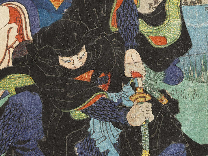 Mitsuuji struggles with a thief from Kasumitatsu Miyoshi no Genji by Utagawa Kuniteru / BJ327-642