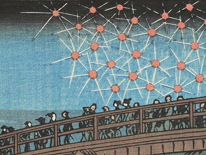 Firework show at Ryogoku from the series Famous Pleces of Edo by Utagawa Hiroshige, (Medium print size) / BJ330-631