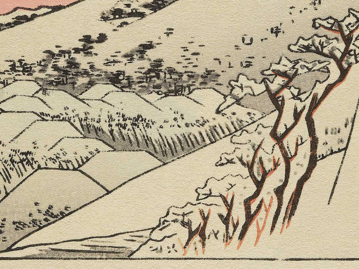 A castle on a snow-covered slope from the series The Fifty-three Stations of the Tokaido by Utagawa Hiroshige, (Small print size) / BJ351-470