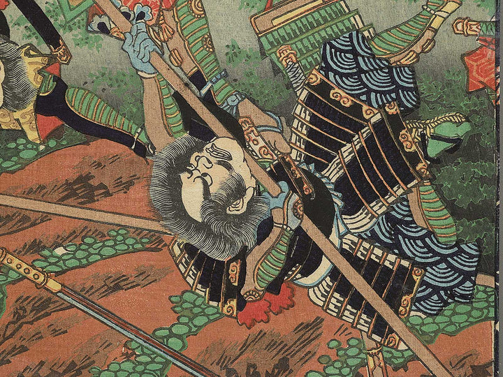 Shijuhachi Hisayoshi no fusehei Takuma Genba no Kami wo ikedoru from the series Hisago gundan gojuyojo by Utagawa Yoshitsuya / BJ348-432
