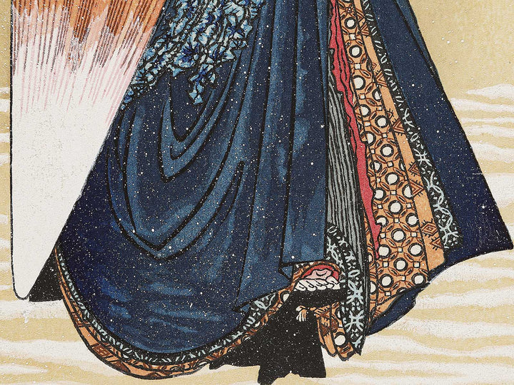 Beauty with Umbrella in the Snow by Katsushika Hokusai, (Medium print size) / BJ327-285