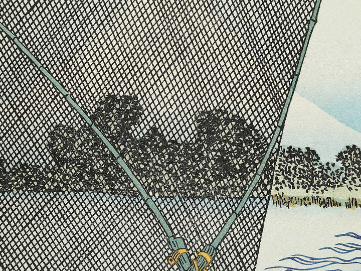 Mt. Fuji behind the net from the series One Hundred Views of Mount Fuji by Katsushika Hokusai, (Medium print size) / BJ327-607