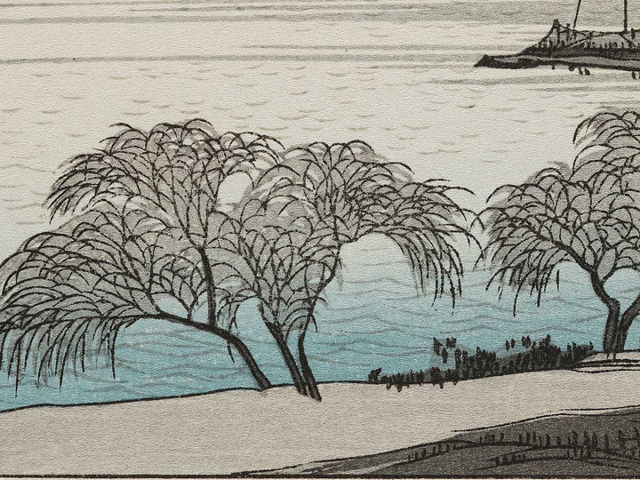 Returning sails at Yabase from the series Eight Views of Omi by Utagawa Hiroshige, (Medium print size) / BJ333-956