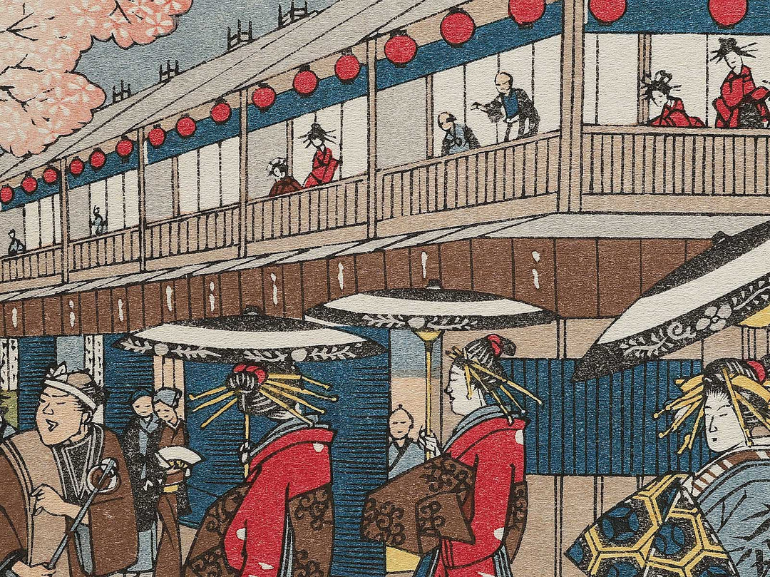 Holiday of Cherry Blossoms at Nakano-cho in the Yoshiwara from the series Famous Views of Edo by Utagawa Hiroshige, (Large print size) / BJ342-685