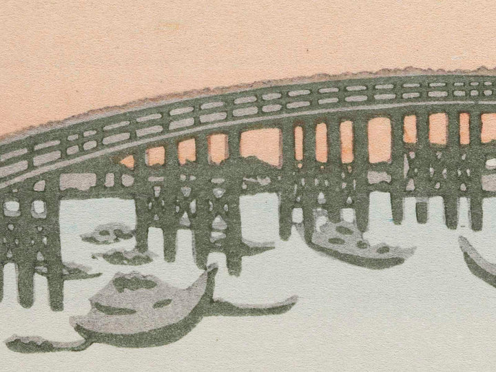 Viewing Sunset over the Ryogokubashi Bridge from the Onmayagashi River Bank from the series Thirty-six Views of Mount Fuji by Katsushika Hokusai, (Medium print size) / BJ283-612