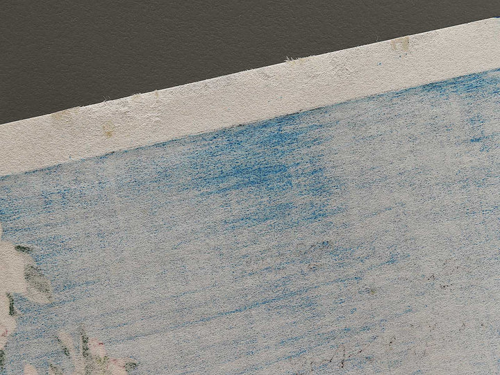 Weeping cherry blossoms against a dark indigo background, capturing the moment a Japanese bullfinch comes to peck at the blossoms. by Katsushika Hokusai, (Medium print size) / BJ321-643