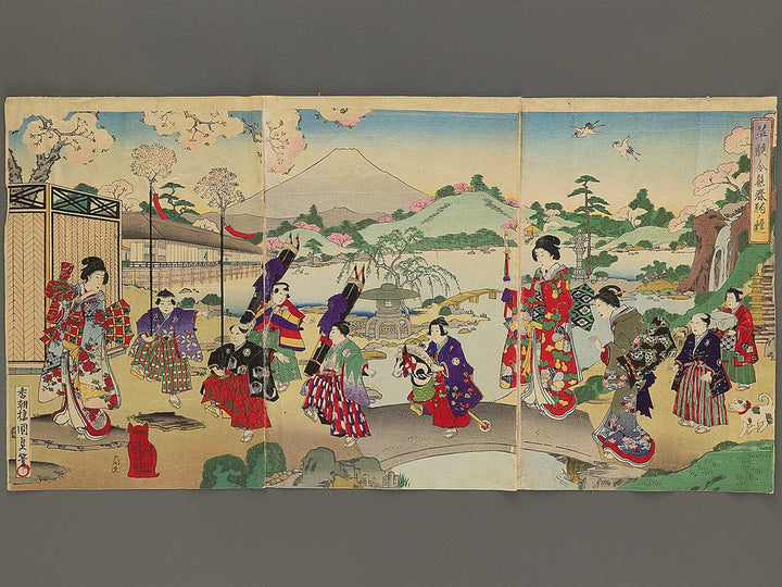 Kazoku reisoku harukoma no asobi by Utagawa Kunisada III / BJ348-698