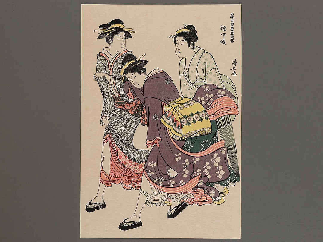 Three Beauties in the Wind from the series A Comparison of Fashionable Beauties of the Gay Quarters by Torii Kiyonaga, (Large print size) / BJ232-806