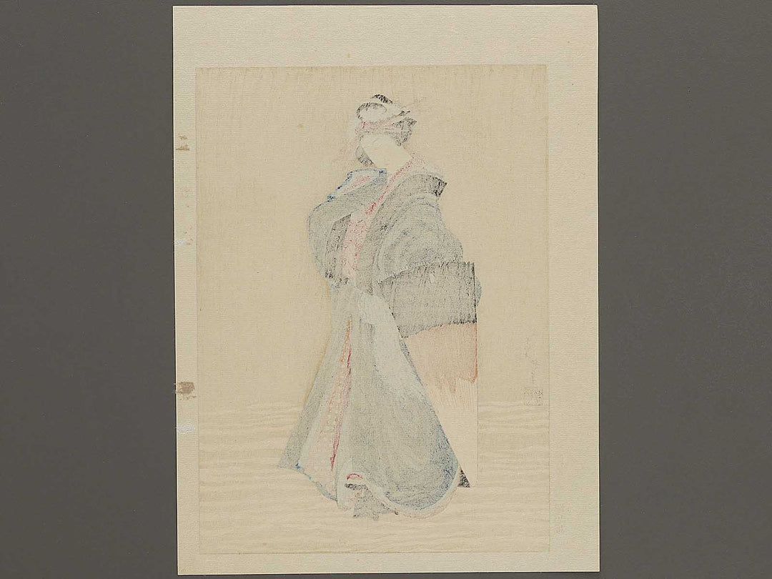 Beauty with Umbrella in the Snow by Katsushika Hokusai, (Medium print size) / BJ327-285