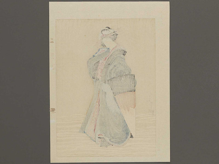 Beauty with Umbrella in the Snow by Katsushika Hokusai, (Medium print size) / BJ327-285