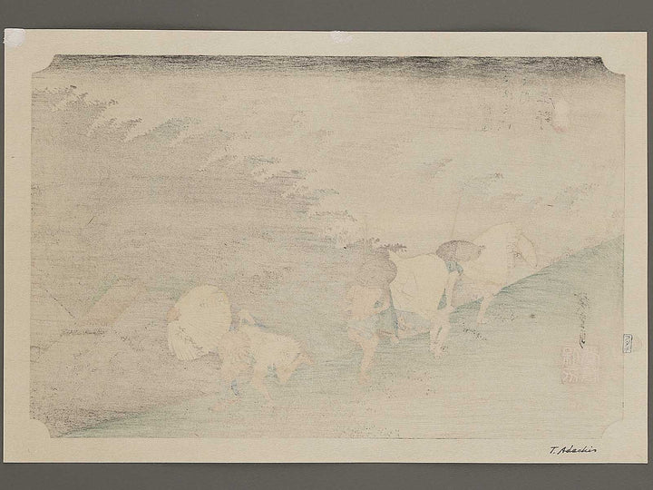 Travellers surprised by sudden rain from the series The Fifty-three Stations of the Tokaido by Utagawa Hiroshige, (Large print size) / BJ339-647