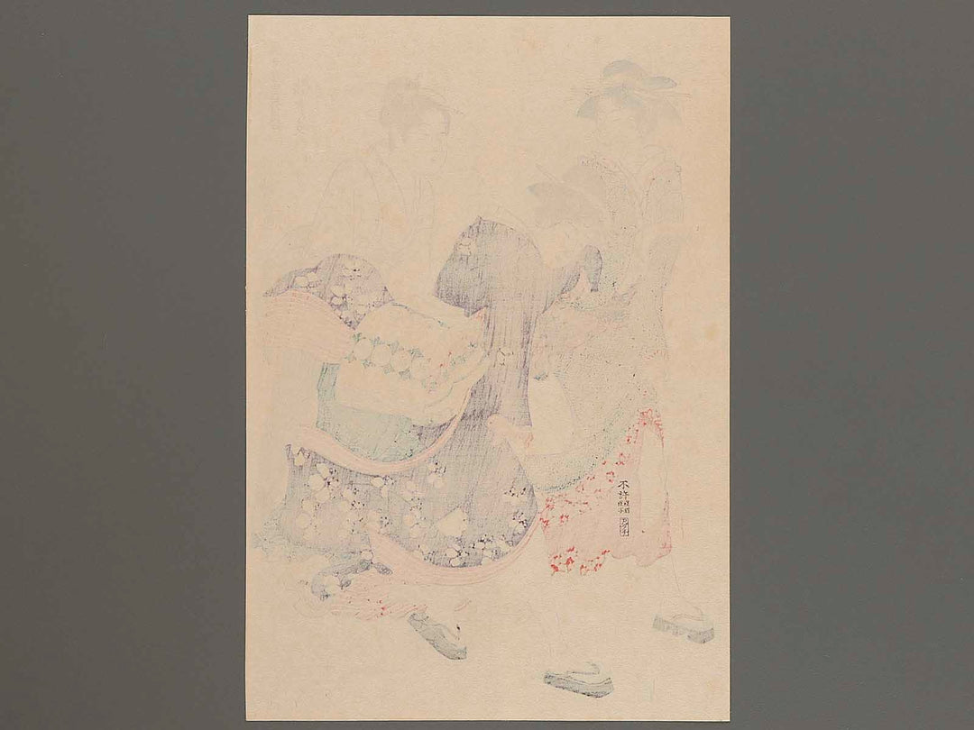 Three Beauties in the Wind from the series A Comparison of Fashionable Beauties of the Gay Quarters by Torii Kiyonaga, (Large print size) / BJ232-806