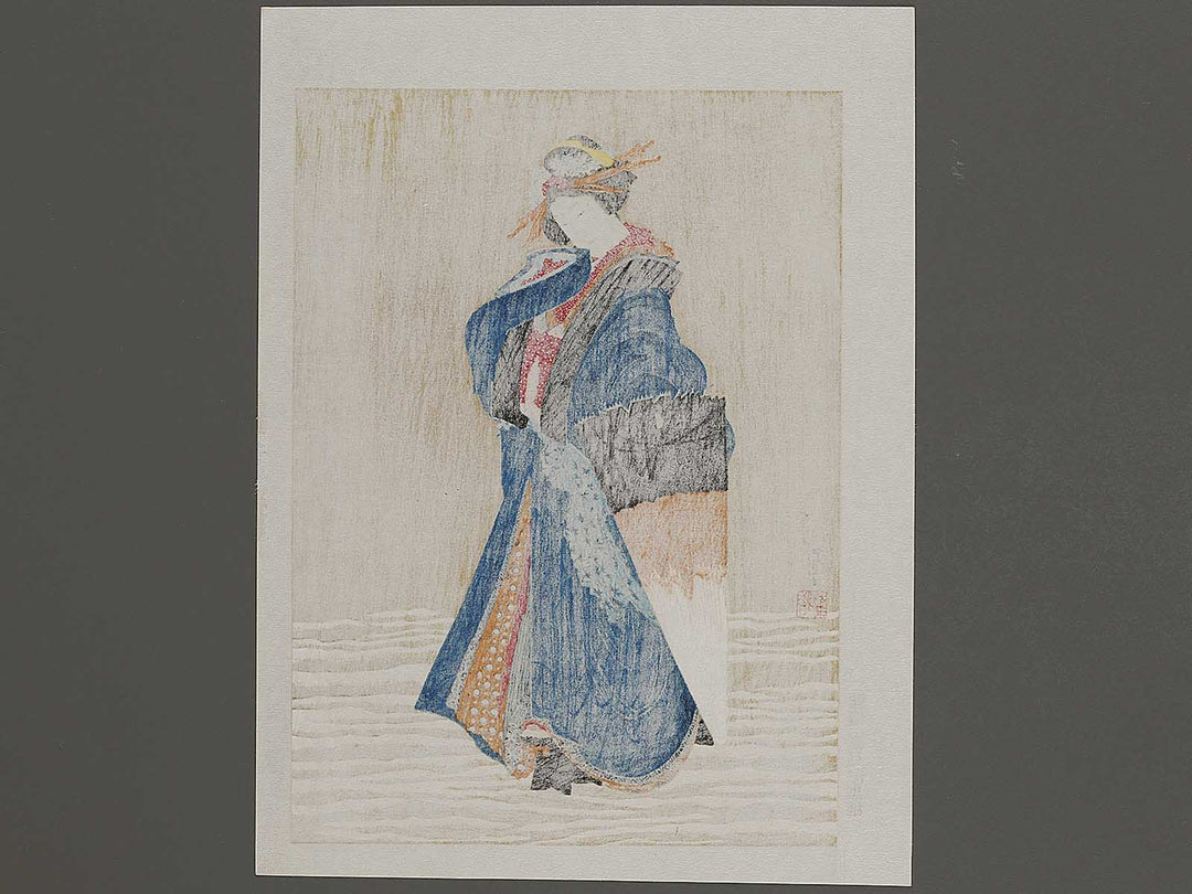 Beauty with Umbrella in the Snow by Katsushika Hokusai, (Medium print size) / BJ325-066