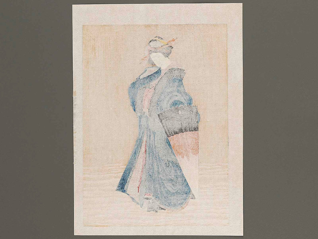 Beauty with Umbrella in the Snow by Katsushika Hokusai, (Medium print size) / BJ321-846