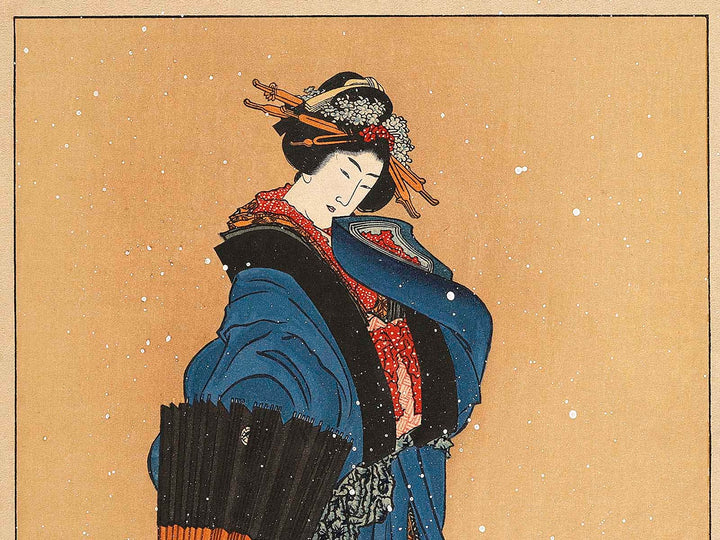 Beauty with Umbrella in the Snow by Katsushika Hokusai, (Medium print size) / BJ321-846