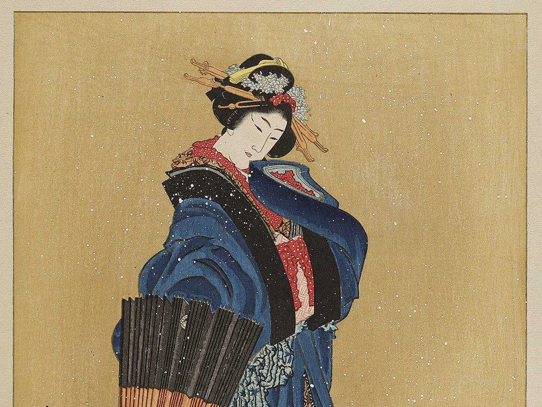 Beauty with Umbrella in the Snow by Katsushika Hokusai, (Medium print size) / BJ325-066