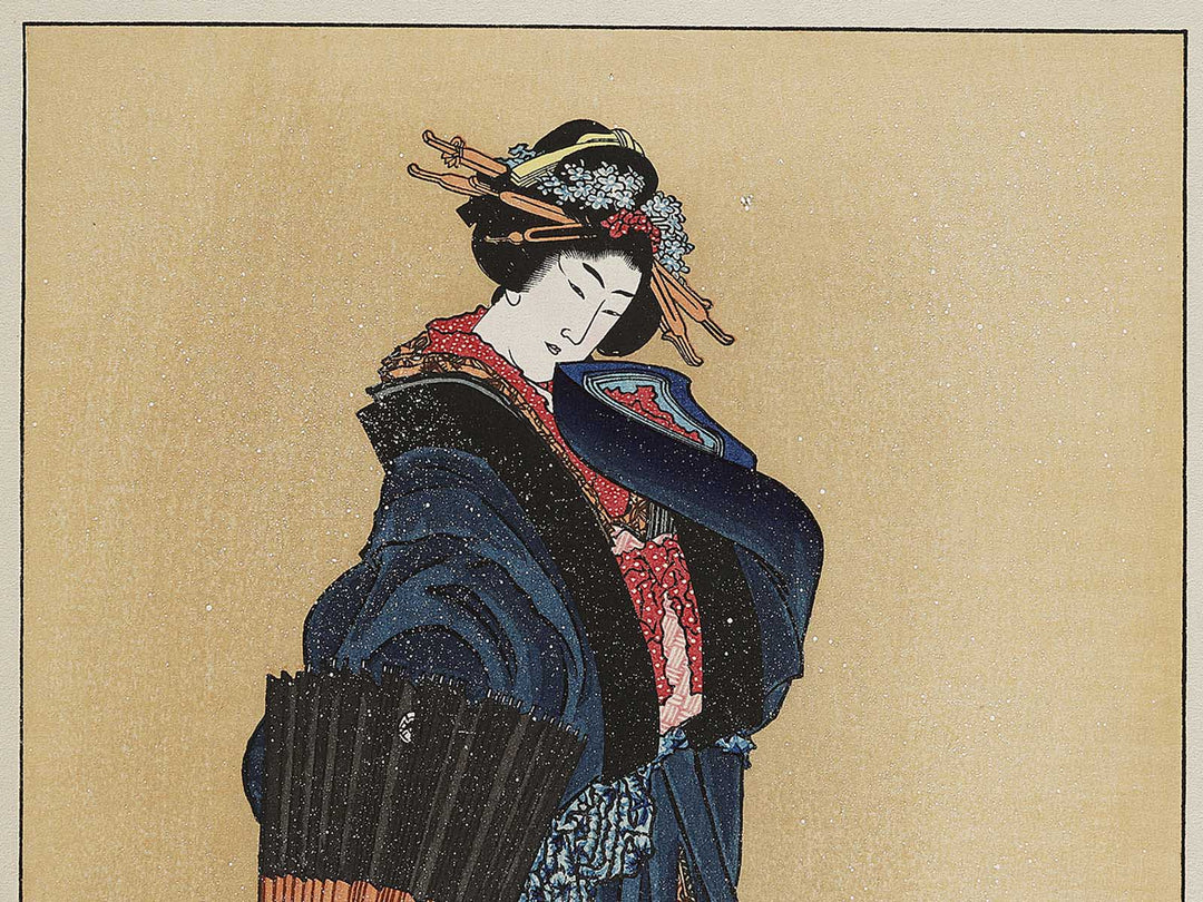Beauty with Umbrella in the Snow by Katsushika Hokusai, (Medium print size) / BJ327-285