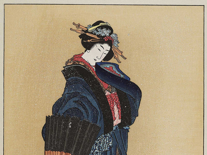 Beauty with Umbrella in the Snow by Katsushika Hokusai, (Medium print size) / BJ327-285