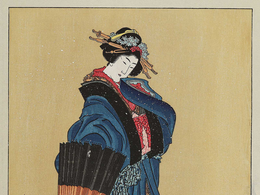 Beauty with Umbrella in the Snow by Katsushika Hokusai, (Medium print size) / BJ300-636