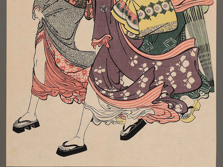 Three Beauties in the Wind from the series A Comparison of Fashionable Beauties of the Gay Quarters by Torii Kiyonaga, (Large print size) / BJ232-806
