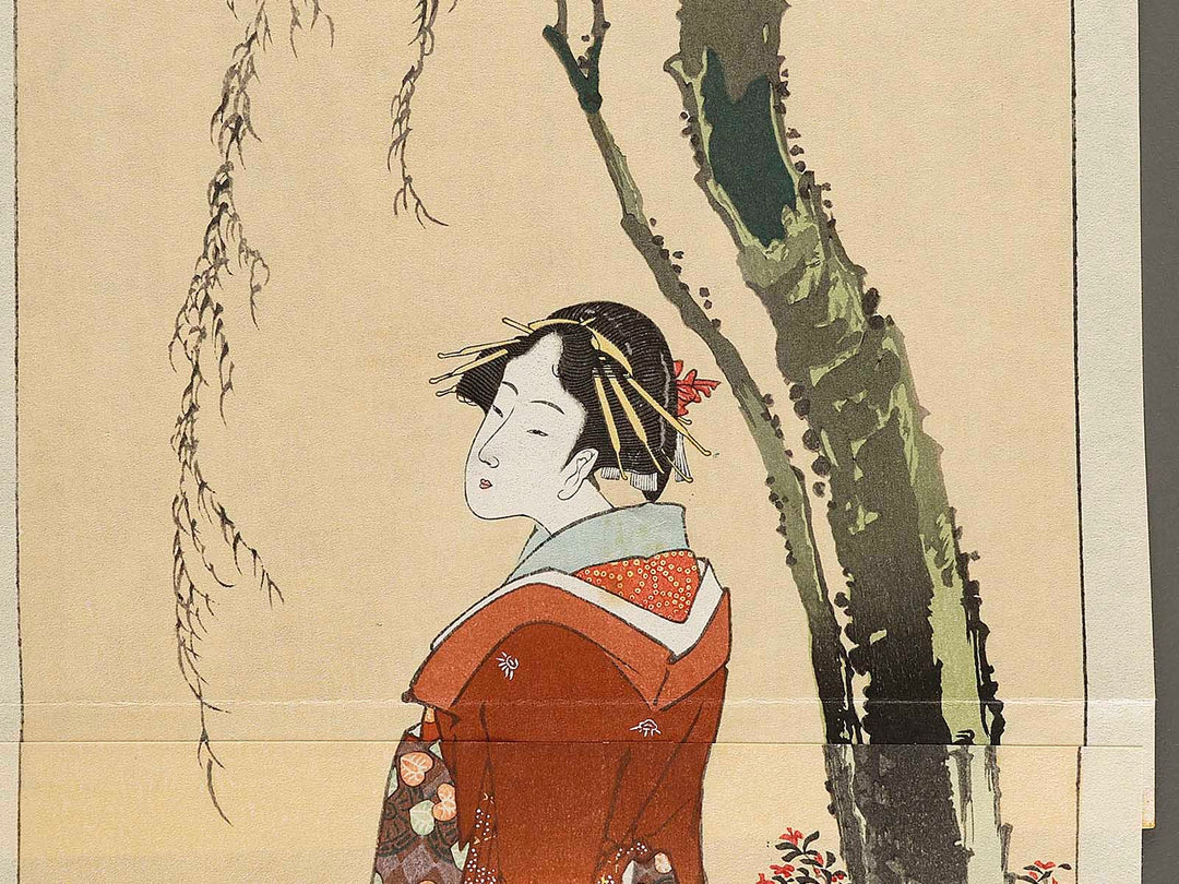 A beautiful woman standing beside the willow by Katsushika Hokusai, (Large print size) / BJ327-593