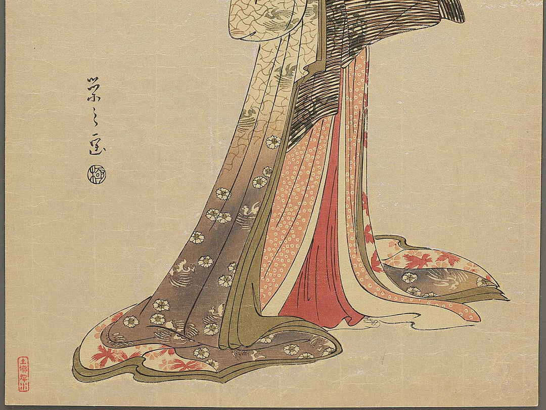 Takigawa of the  giya Brothel: The First Reception Room Appointment of the New Year from the series the series A Comparison of Selected Beauties of the Pleasure Quarters by Chobunsai Eishi, (Large print size) / BJ350-385