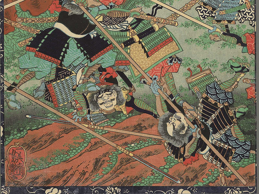 Shijuhachi Hisayoshi no fusehei Takuma Genba no Kami wo ikedoru from the series Hisago gundan gojuyojo by Utagawa Yoshitsuya / BJ348-432