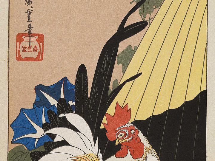 Morning Glories and Japanese Bantam by Utagawa Hiroshige, (Medium print size) / BJ309-288