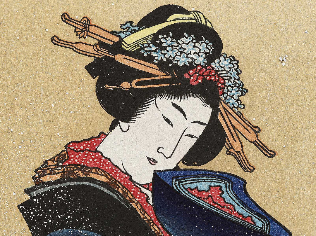 Beauty with Umbrella in the Snow by Katsushika Hokusai, (Medium print size) / BJ327-285
