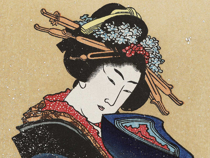 Beauty with Umbrella in the Snow by Katsushika Hokusai, (Medium print size) / BJ327-285