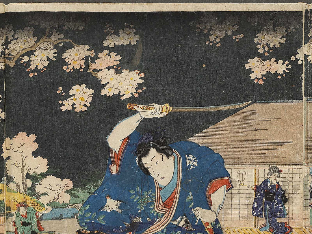 Mitsuuji struggles with a thief from Kasumitatsu Miyoshi no Genji by Utagawa Kuniteru / BJ327-642