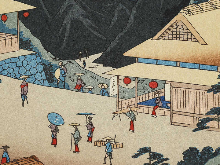 Mount Asama, Teahouses on the Mountain Pass from the series Famous Views of the Sixty-odd Provinces by Utagawa Hiroshige, (Large print size) / BJ334-383