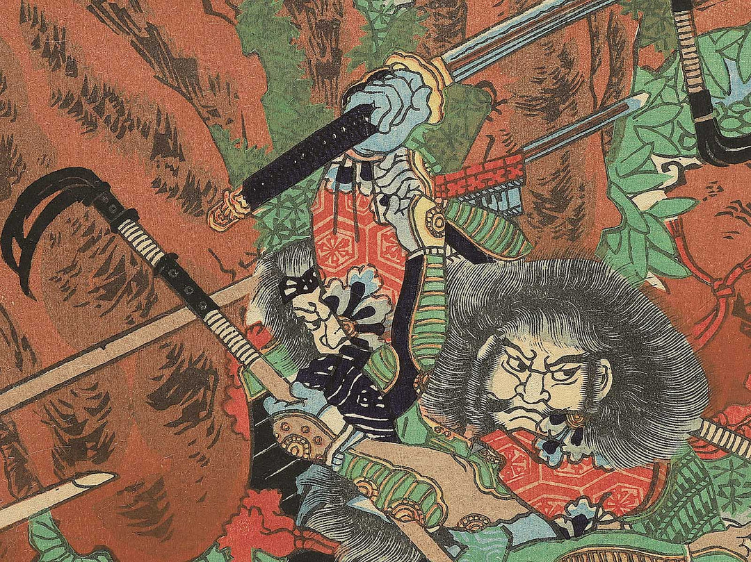 Shijuhachi Hisayoshi no fusehei Takuma Genba no Kami wo ikedoru from the series Hisago gundan gojuyojo by Utagawa Yoshitsuya / BJ348-432