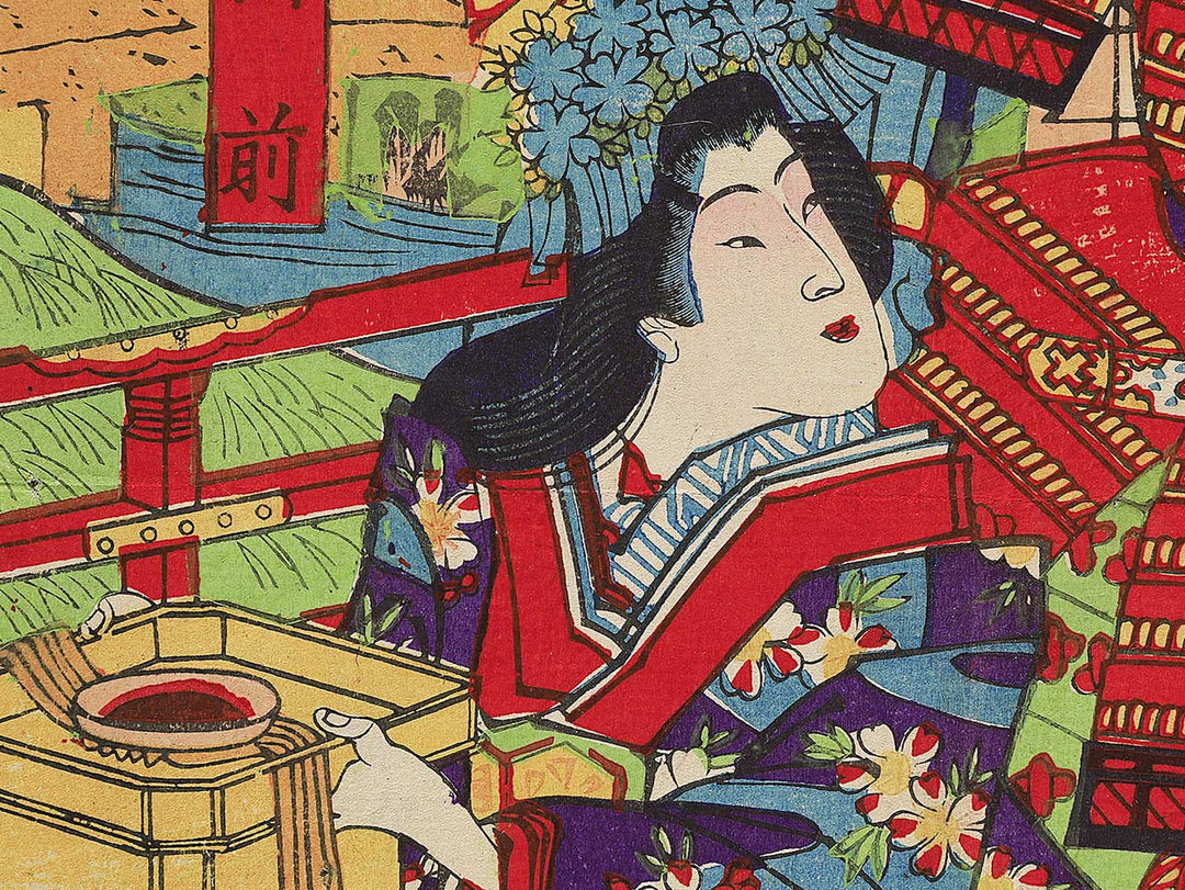 Iyo no kami Minamoto Yoshitsune Shizuka gozen from the series Meiyo musha kagami by Nagashima Shugyo / BJ349-174