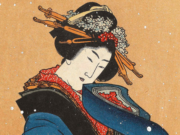 Beauty with Umbrella in the Snow by Katsushika Hokusai, (Medium print size) / BJ321-846