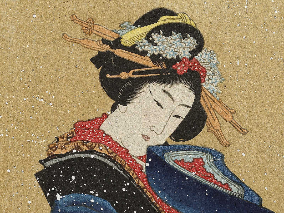 Beauty with Umbrella in the Snow by Katsushika Hokusai, (Medium print size) / BJ325-066