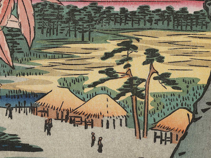 Maple Leaves, the Tekona Shrine, and Bridge at Mama from the series One Hundred Famous Views of Edo by Utagawa Hiroshige, (Large print size) / BJ336-945