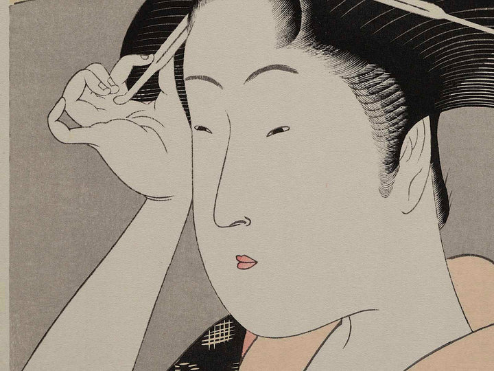 Kanzashi sasu onna from the series Azuma bijin erami by Kitagawa Utamaro, (Medium print size) / BJ223-909