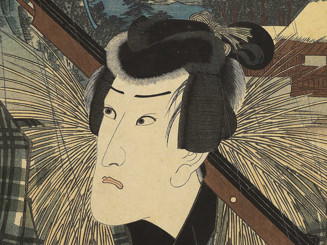 Actors at the Fifty-three Stations of the Tokaido: Kanpei at Inohana between Sakanosita and Tsuchiyama by Utagawa Kunisada (Toyokuni III)   / BJ345-590