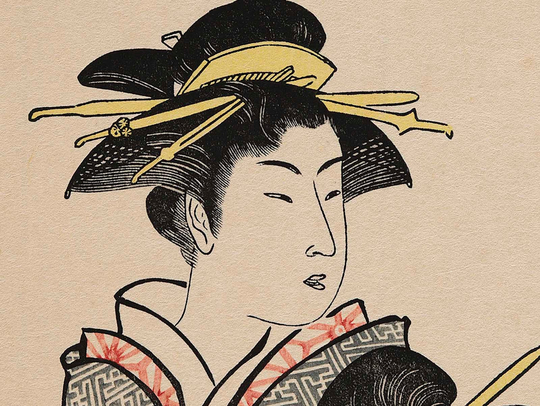 Three Beauties in the Wind from the series A Comparison of Fashionable Beauties of the Gay Quarters by Torii Kiyonaga, (Large print size) / BJ232-806