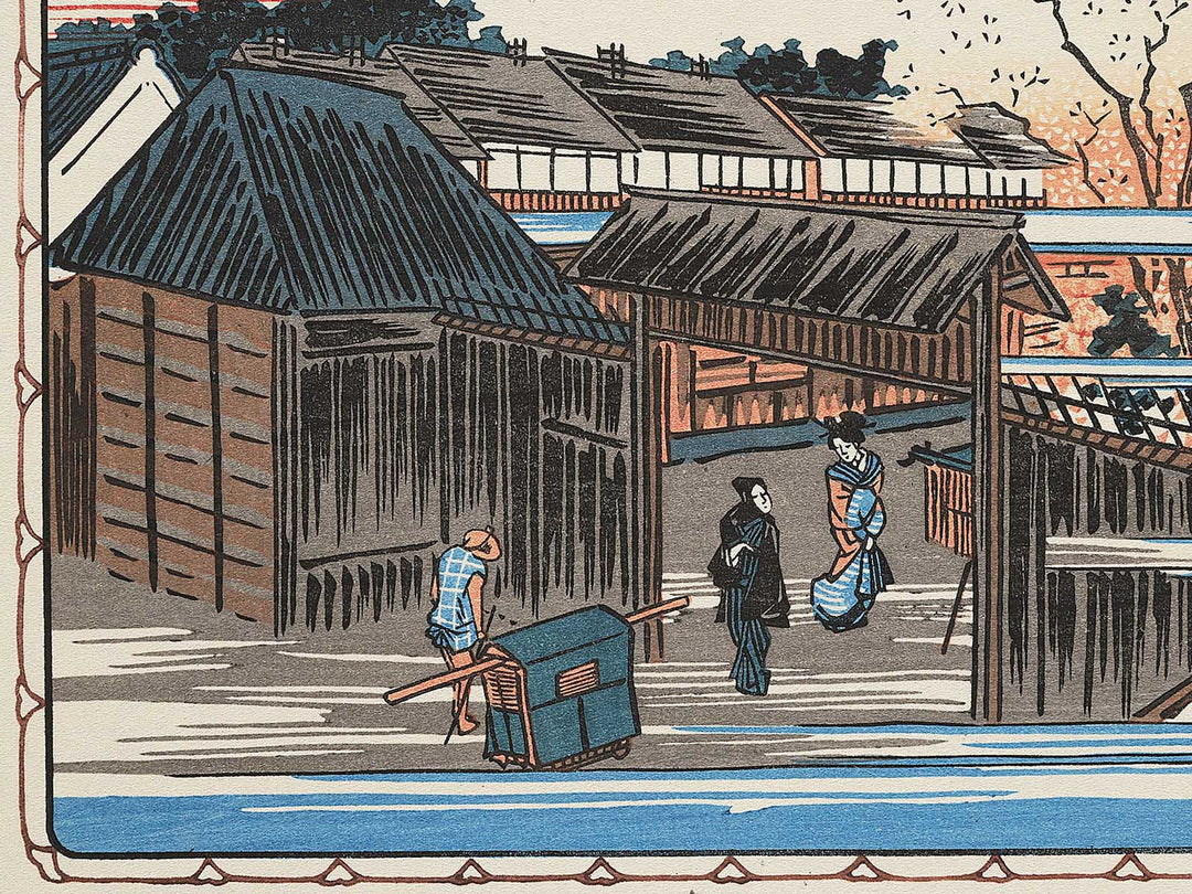 View of cherry-trees at dawn at the New Yoshiwara from the series Famous Places in the Eastern Capital by Utagawa Hiroshige, (Medium print size) / BJ341-880