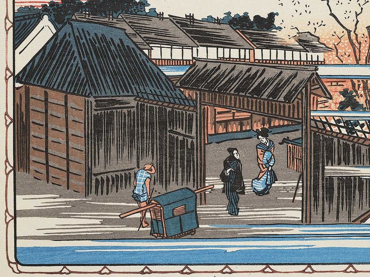 View of cherry-trees at dawn at the New Yoshiwara from the series Famous Places in the Eastern Capital by Utagawa Hiroshige, (Medium print size) / BJ341-880
