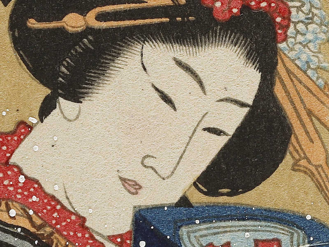 Beauty with Umbrella in the Snow by Katsushika Hokusai, (Medium print size) / BJ325-066