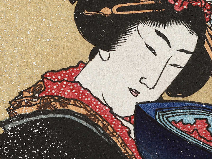 Beauty with Umbrella in the Snow by Katsushika Hokusai, (Medium print size) / BJ327-285