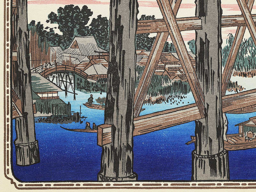 Evening Moon at Ryogoku (Bridge) from the series Famous Places in the Eastern Capital by Utagawa Hiroshige, (Medium print size) / BJ330-561