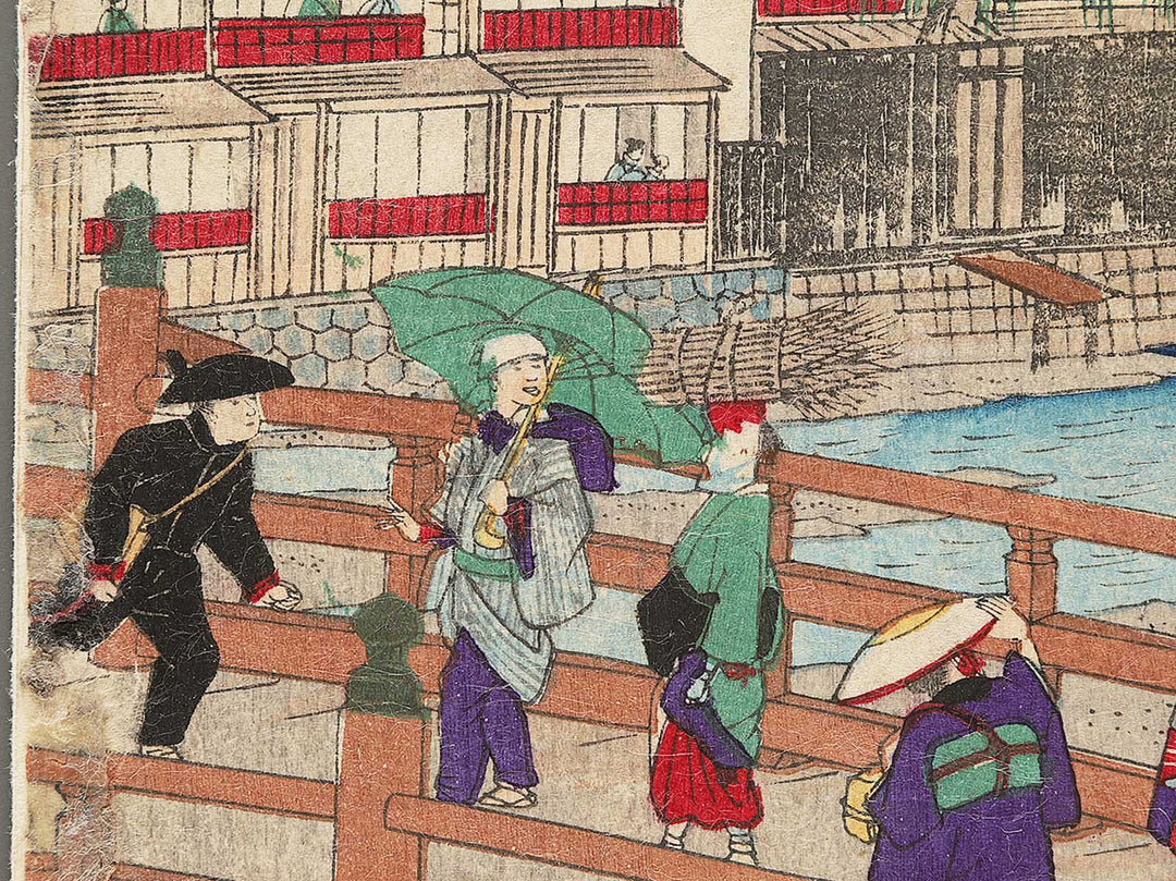 Sanjo no ohashi Nishikyo Futon kite netaru sugataya Higashiyama from the series Tokai meisho kaisei dochuki by Utagawa Hiroshige III / BJ304-570