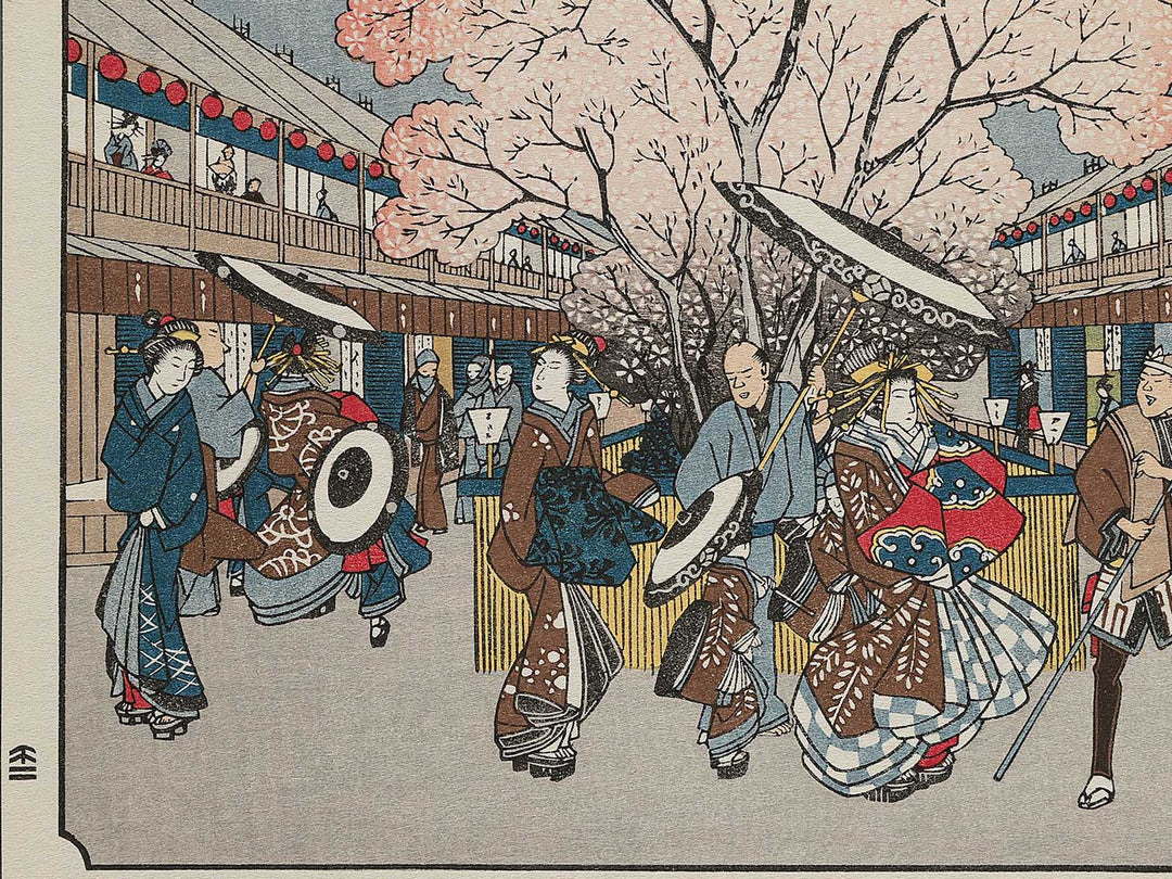 Holiday of Cherry Blossoms at Nakano-cho in the Yoshiwara from the series Famous Views of Edo by Utagawa Hiroshige, (Large print size) / BJ342-685