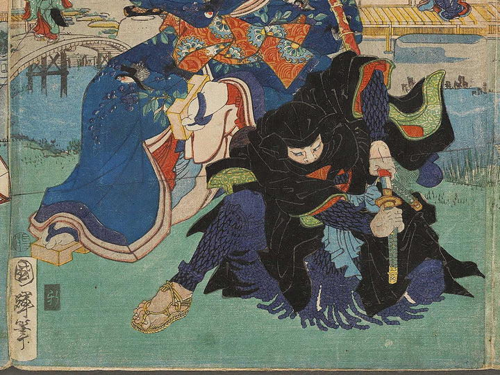 Mitsuuji struggles with a thief from Kasumitatsu Miyoshi no Genji by Utagawa Kuniteru / BJ327-642