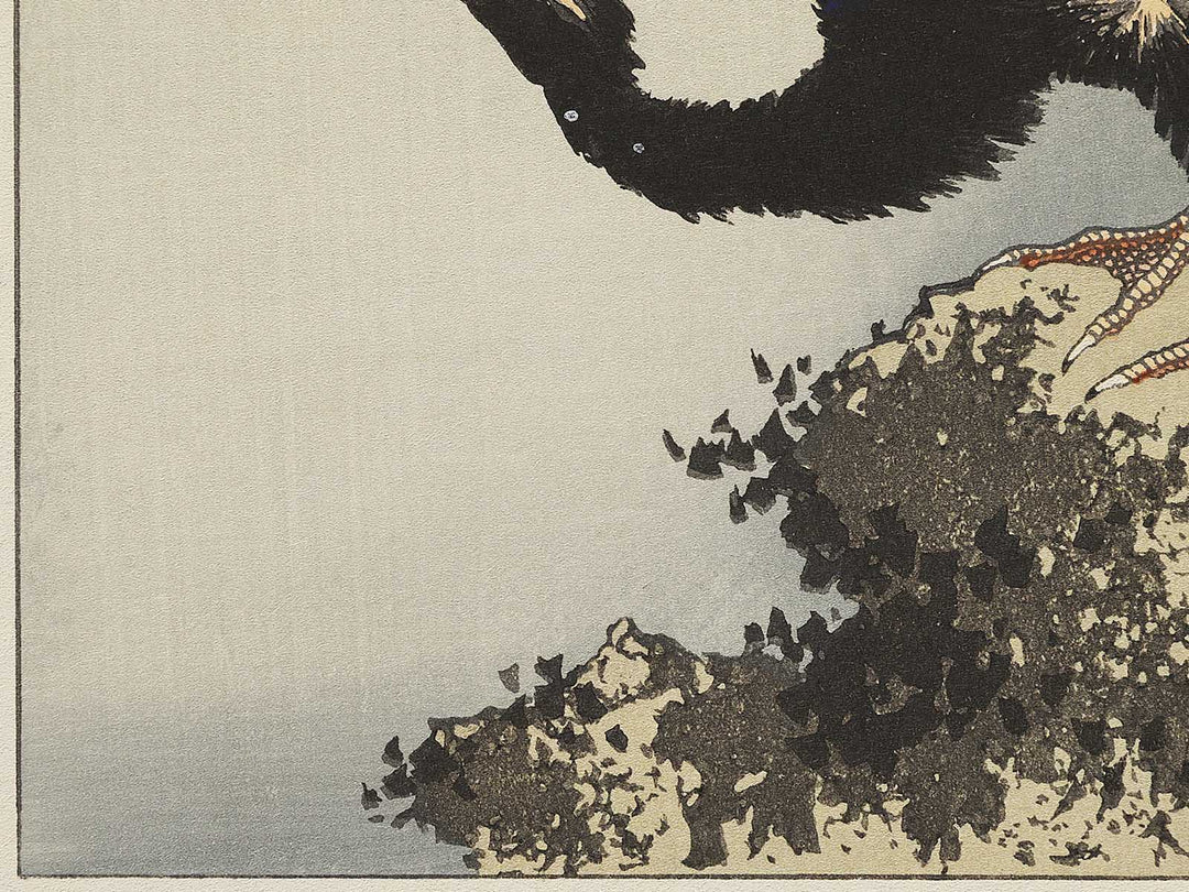 A cormorant stands resolute at the head of a rock by the sea by Katsushika Hokusai, (Medium print size) / BJ321-818