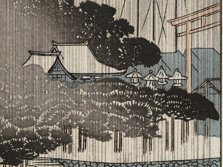 Evening rain at Karasaki from the series Eight Views of Omi by Utagawa Hiroshige, (Medium print size) / BJ333-935